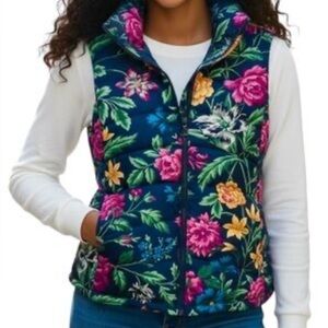 Lands’ End Women’s Down Puffer Vest in Navy Floral. Size M/P